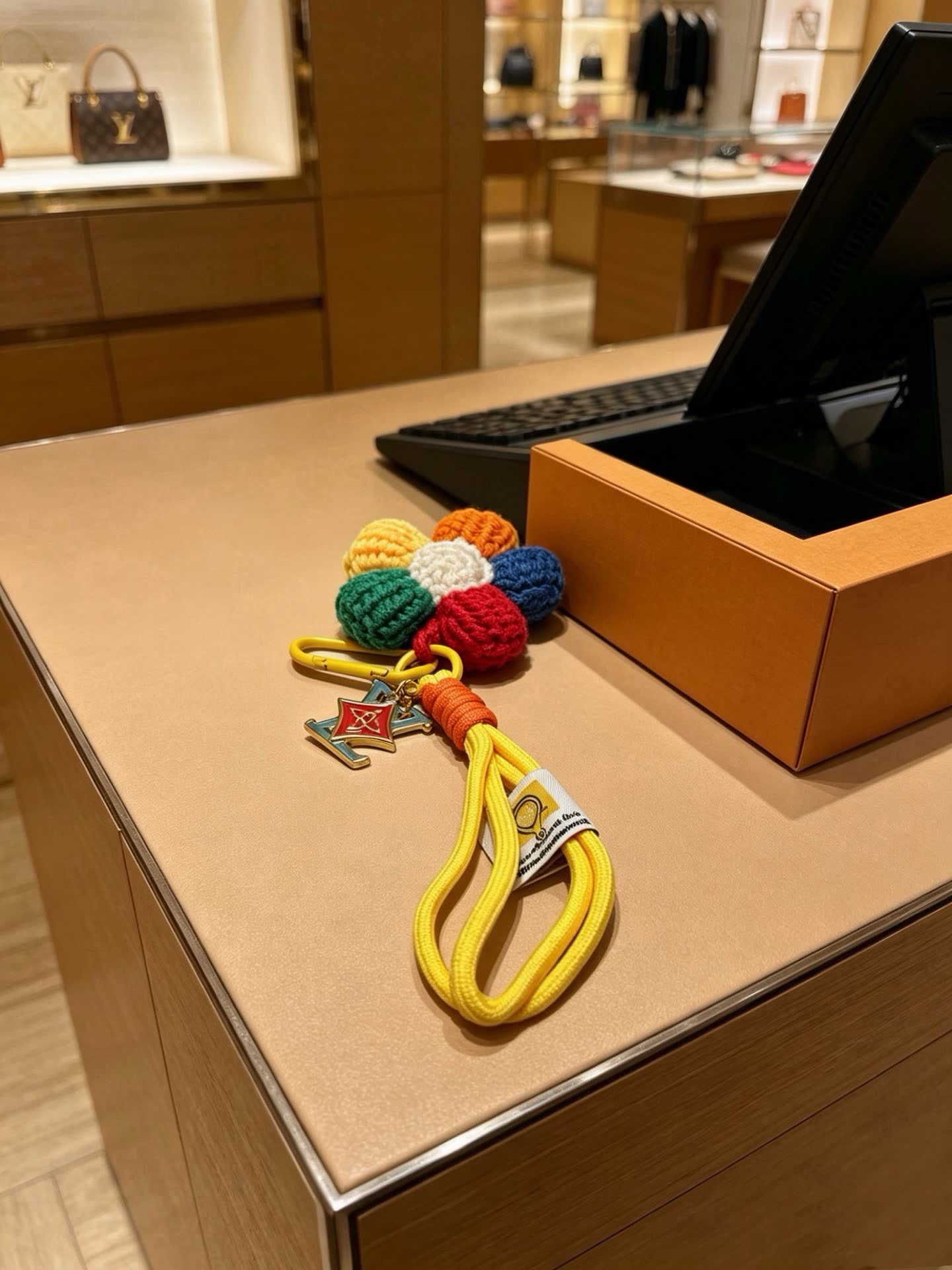 Louis Vuitton Multicolored Crochet Flower Charm Keychain